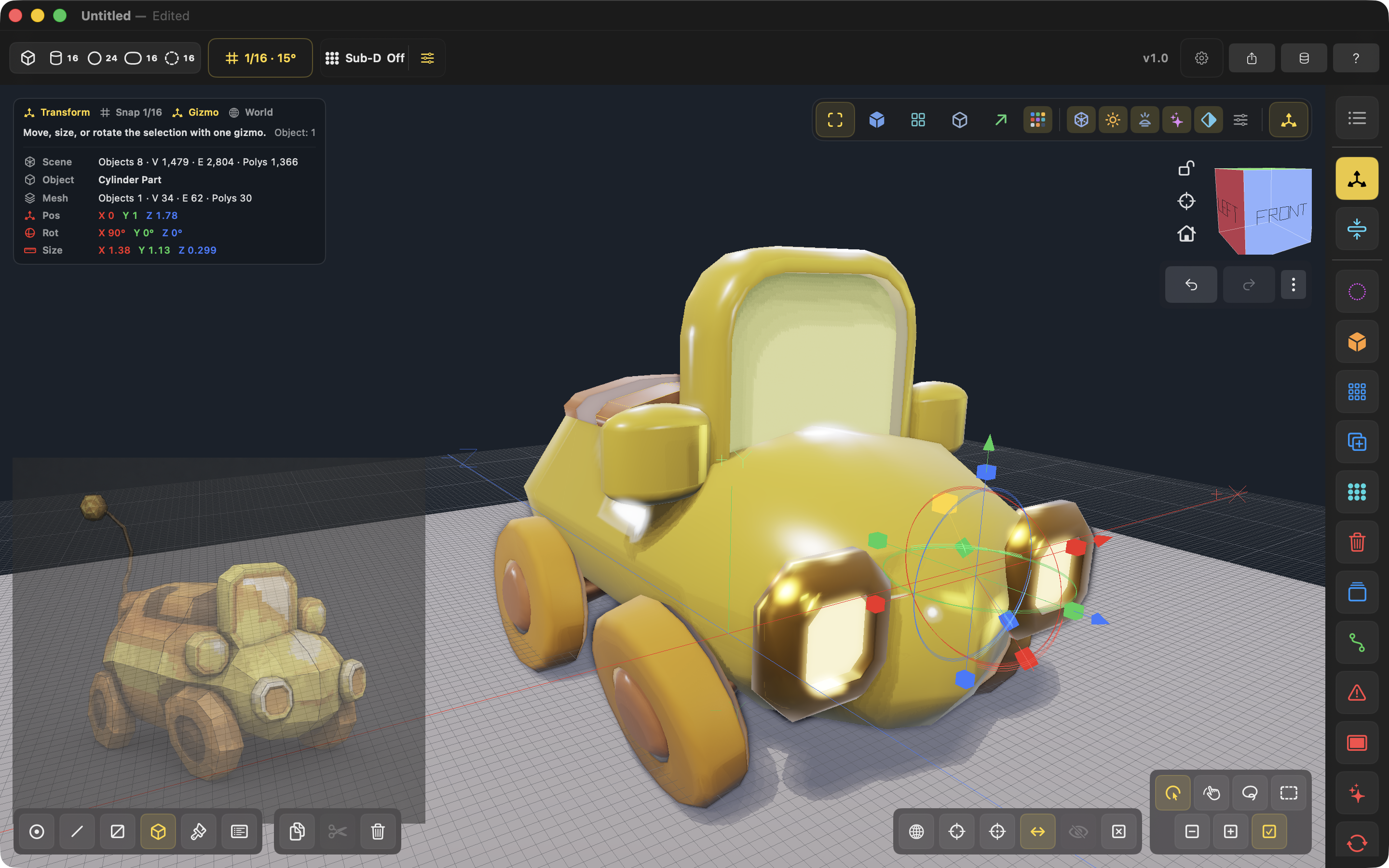 A low-poly vehicle assembled in Denrim Forge
